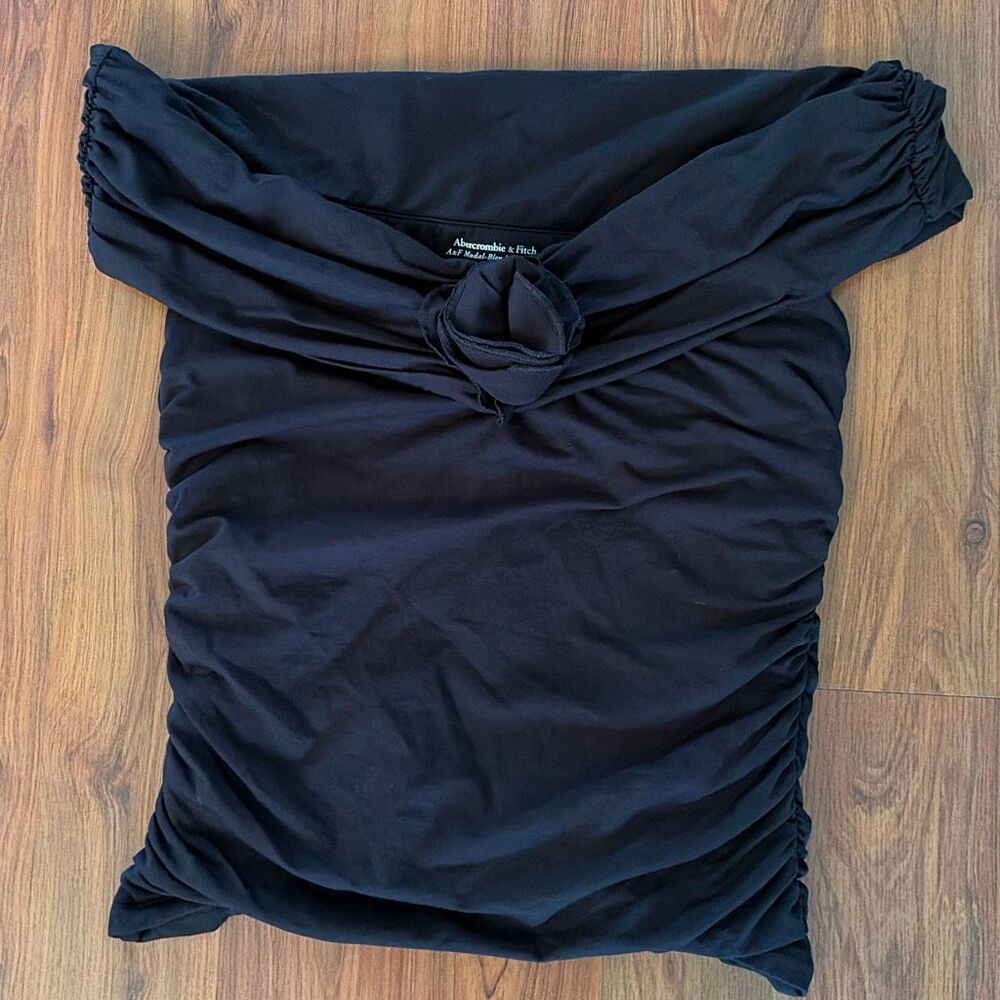 Abercrombie and Fitch black MODAL blend collection off the shoulder, ruched top